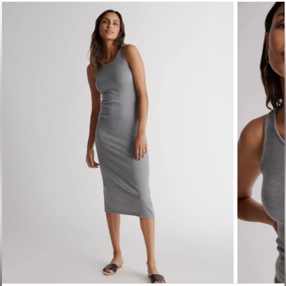 QUINCE Tencel Rib Knit Midi Dress in Heather Gray - Size XS
